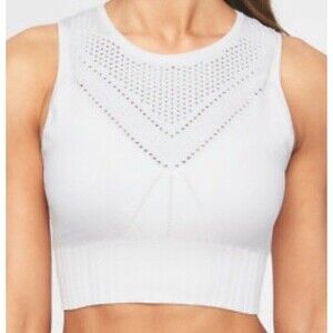 Athleta Size S Trophy Seamless Sports Bra Bralette Ribbed Perforated White